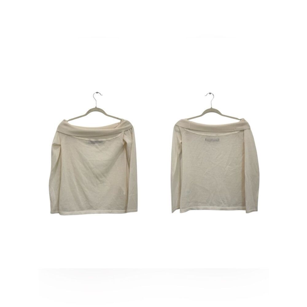 NEW ENZA COSTA Wool Cashmere Tissue off shoulder sweater in cream - Picture 3 of 5